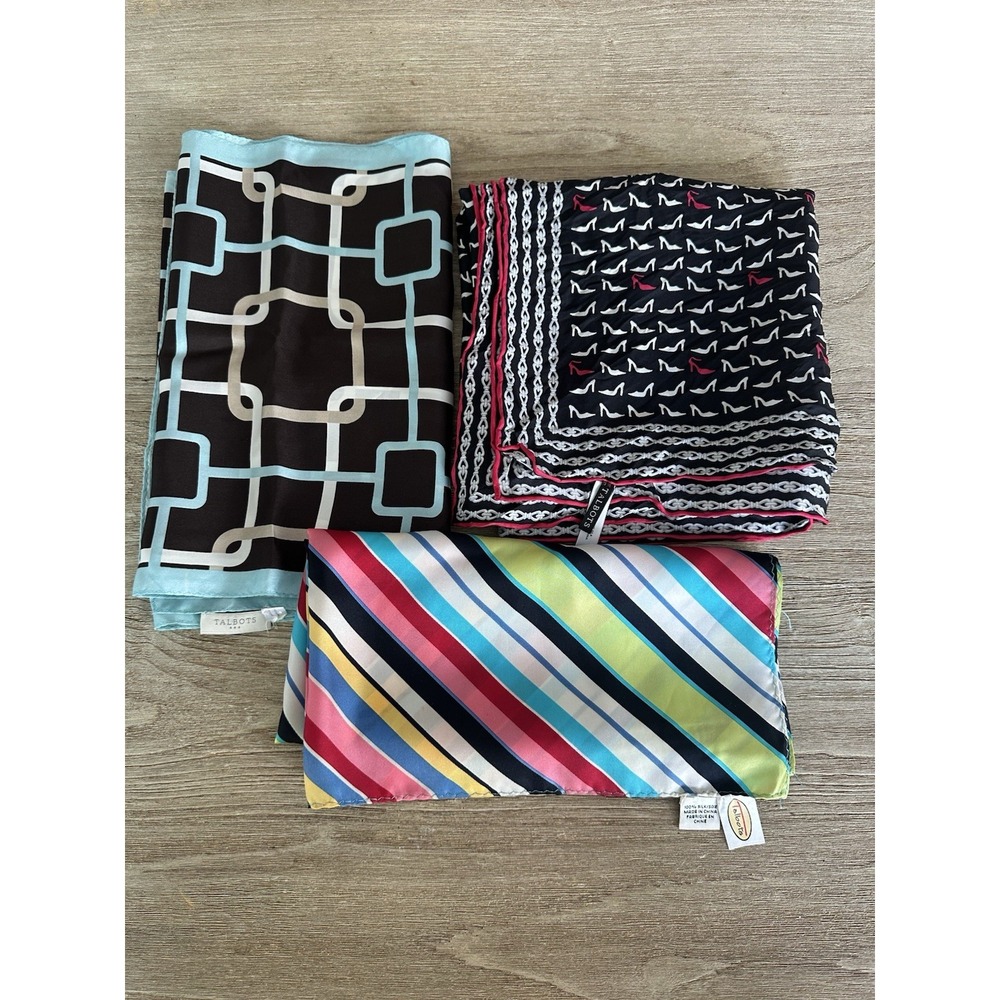 Lot Of 3 Talbots Scarves Multicolor Geometric